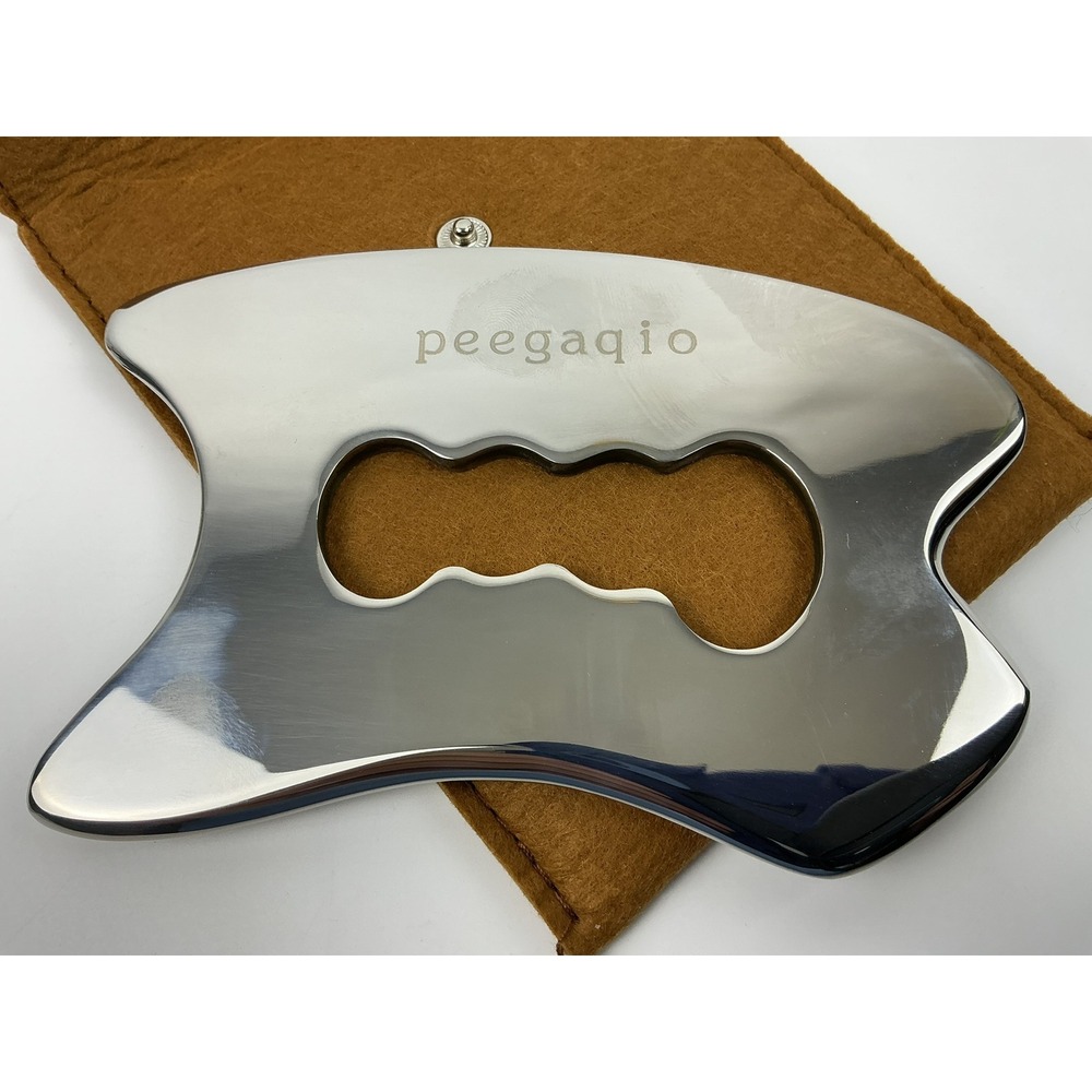 Peegaqio Stainless Steel Gua Sha Scraping Massage Tool w Pouch NEW
